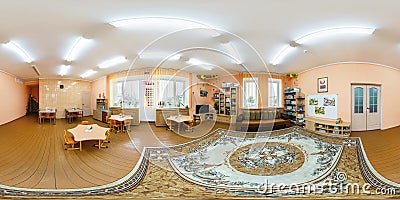 GRODNO, BELARUS - APRIL 22, 2016: Panorama in interior children room in kindergarten. Full spherical 360 by 180 degrees seamless Editorial Stock Photo
