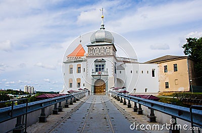 Grodno, Belarus - August 2021. Old Castle in Grodno facade, main entrance Editorial Stock Photo