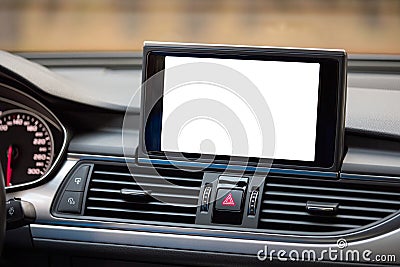 GRODNO, BELARUS - DECEMBER 2019: Audi A6 4G, C7 2.0 TDI 190 Hp 2016 during testdrive Interior with white monitor lcd display on Stock Photo