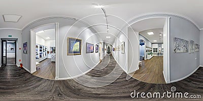 GRODNO, BELARUS - december, 2018: Full seamless spherical panorama 360 degrees angle view in interior of contemporary art gallery Editorial Stock Photo