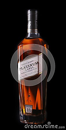 Grodno, Belarus, January 03, 2018 , Johnnie Walker Platinum label blended scotch whisky in exclusive gift box. Private Editorial Stock Photo