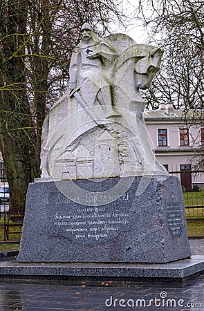 Grodno, Belarus - January 06, 2023: Monument to David of Hrodna in Grodno. commander, statesman and commander of the Editorial Stock Photo