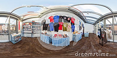 GRODNO, BELARUS - JULY, 2018: Full spherical seamless hdri panorama 360 degrees angle view in interior of store of goods with Editorial Stock Photo