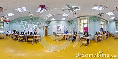 GRODNO, BELARUS - JUNE 2019: full seamless spherical hdri panorama 360 degrees angle view in interior computer class in university Editorial Stock Photo