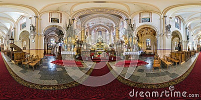 GRODNO, BELARUS - JUNE, 2019: full seamless spherical hdri panorama 360 degrees angle view in interior gothic catholic church of Editorial Stock Photo