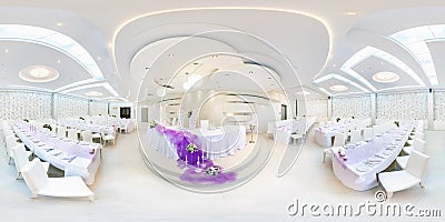 GRODNO, BELARUS - MAY 29, 2012: Panorama in interior in white banquet hall. Full 360 degree seamless panorama in equirectangular Editorial Stock Photo