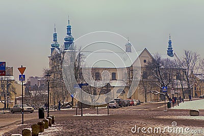 Grodzka Street leading to St. Andrew`s Apostle Church, 11th century, Old Quarter Krakow, Poland Editorial Stock Photo