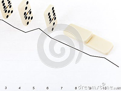 Groggy domino and graph of decline results Stock Photo