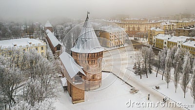 Winter fortress wall and one of the squares Smolensk Stock Photo