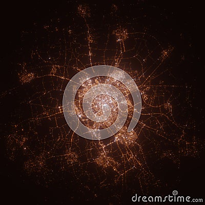 Groningen (Netherlands) street lights map. Satellite view on modern city at night. Stock Photo