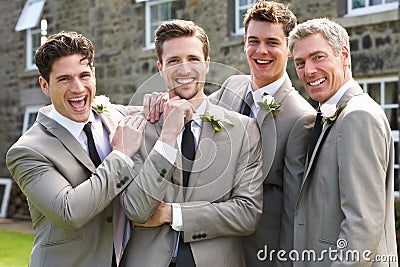 Groom With Best Man And Groomsmen At Wedding Stock Photo