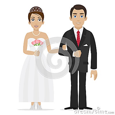 Groom and bride hold hands Vector Illustration
