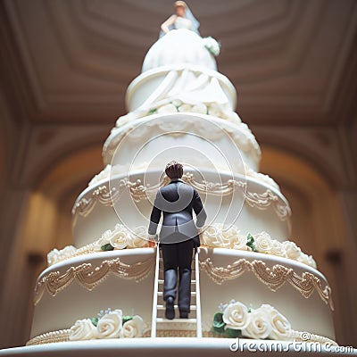 Groom cake decoration climbs to bride Stock Photo