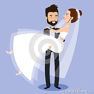 groom carrying bride holding her in his arms love and wedding day Cartoon Illustration