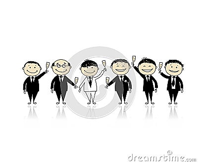 Groom with friends, stag party for your design Vector Illustration