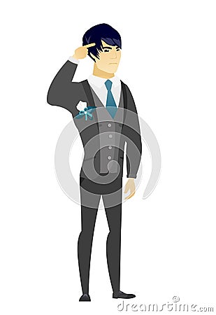 Groom gesturing with his finger against temple Vector Illustration