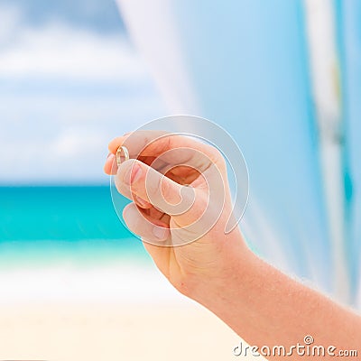 Groom giving an engagement ring to his bride. Wedding ceremony o Stock Photo