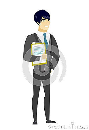 Groom holding clipboard with documents. Vector Illustration