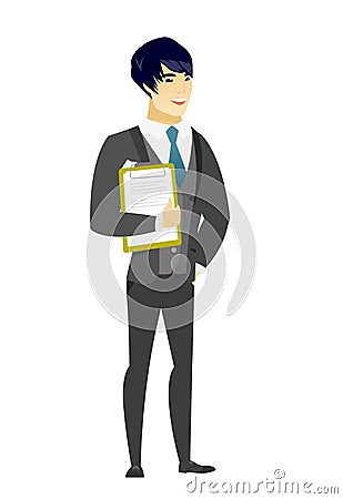 Groom holding clipboard with papers. Vector Illustration