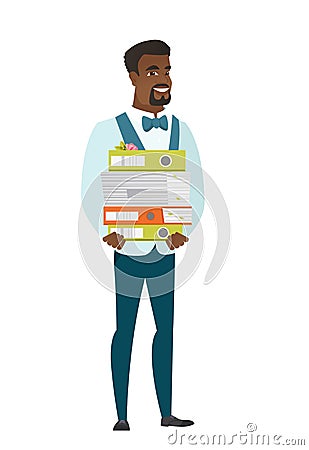 Groom holding pile of folders. Vector Illustration