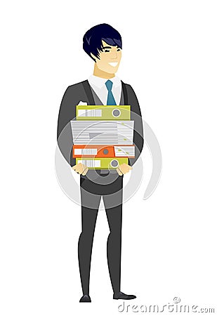 Groom holding pile of folders. Vector Illustration