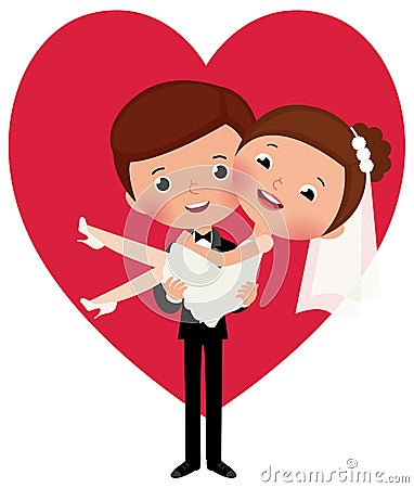 Groom holds his bride in his arms Vector Illustration