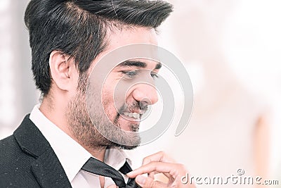 Groom man dressing suit in wedding ceremony Stock Photo