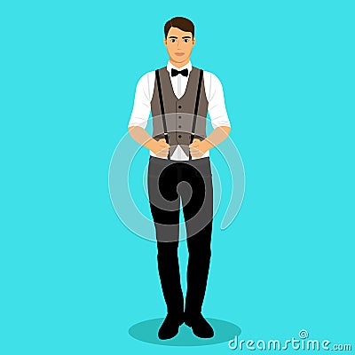 The groom. A man with suspenders. Vector Illustration