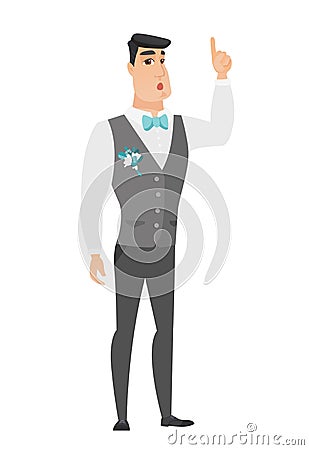 Groom with open mouth pointing finger up. Vector Illustration