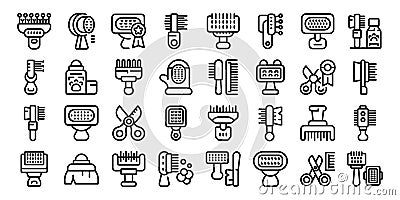 Grooming Brush icons set outline vector. Fashion cat hair Vector Illustration