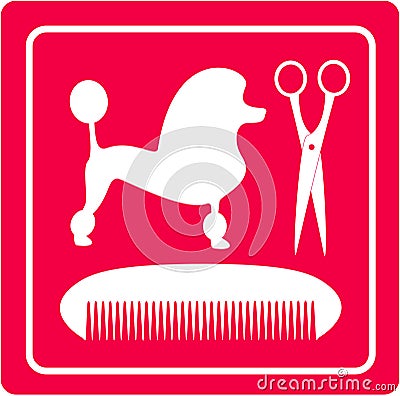 Grooming icon with poodle dog, scissors and comb Vector Illustration