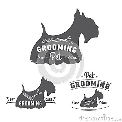 Grooming logo set. Scottish terrier icon. Vector Vector Illustration