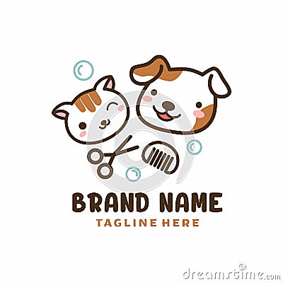 Grooming Pets Care Logo Design Vector Vector Illustration