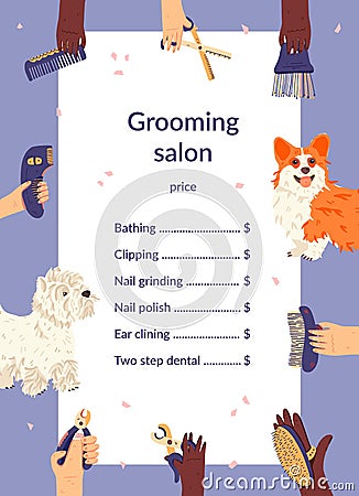 Grooming salon price list template flat vector Vector Illustration