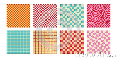 Groovy checkerboard, psychedelic seamless pattern in y2k style. Retro distorted chessboard Vector Illustration
