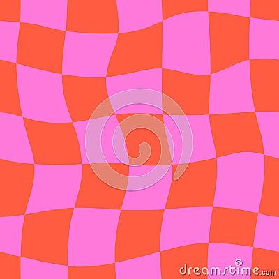 Groovy Checkerboard Seamless Pattern. Psychedelic Abstract Background in 1970s Retro Style Vector Illustration