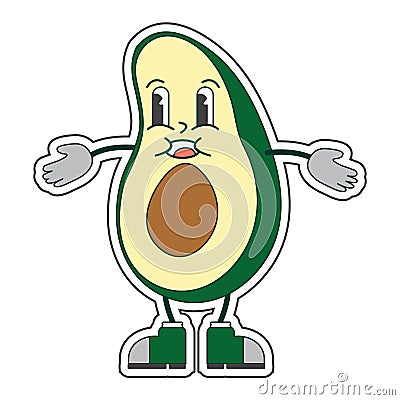 Groovy Cute Avocado Character Isolated on White Background Vector Illustration