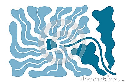 Groovy Flower. Vibrant matisse style, blue, turquoise floral leaf in fluid, with hints of hippie and trippy vibes Vector Illustration