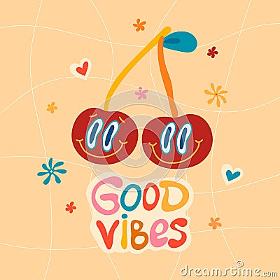 Groovy funky poster, stickers of the 70s. Retro poster with a motivating slogan in the hippie style Vector Illustration