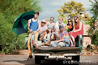 Groovy Group in the Back of Truck Stock Photo