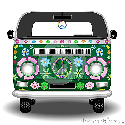 Hippie Groovy Van Bus Peace and Love Retro Vehicle Vector Illustration Vector Illustration