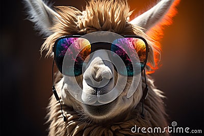 Groovy llama dons glasses, exuding style and smarts while jamming Stock Photo