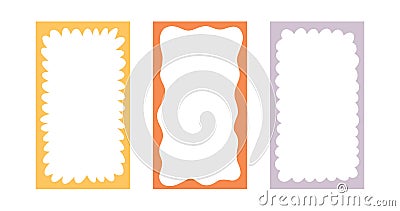 Groovy psychedelic frames in hippie style. Psychedelic retro border. Funky text box background. Pop vintage groovy Vector Illustration