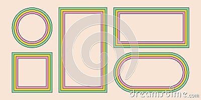 Groovy rainbow frames in 1970s hippie style. Psychedelic retro borders. Text box funky 70s. Good vibes background. Pop Vector Illustration