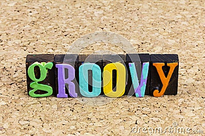 Groovy vintage retro happy hippie design style good idea enjoy music Stock Photo