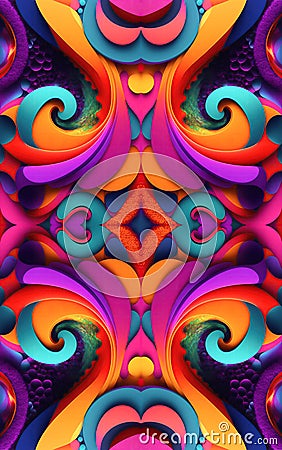 Psychedelic pattern of abstract colorul shapes and waves organic textured. Generative AI Stock Photo