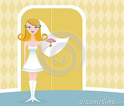 Groovy Young Bride Vector Illustration