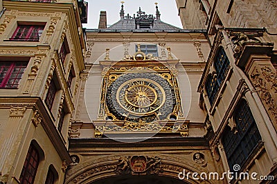 Gros-Horloge monument or Great clock in Rouen Editorial Stock Photo