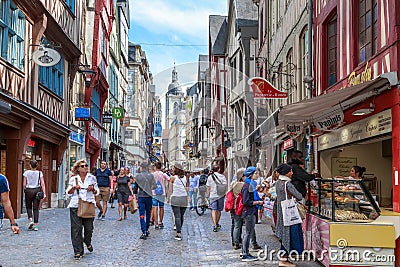 Gros Horloge Street, Rouen, France Editorial Stock Photo