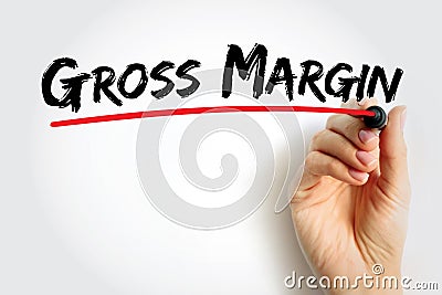 Gross Margin is the difference between revenue and cost of goods sold, divided by revenue, text concept background Stock Photo